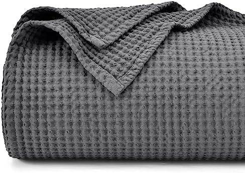 PHF 100% Cotton Waffle Blanket Lightweight Breathable, King Size