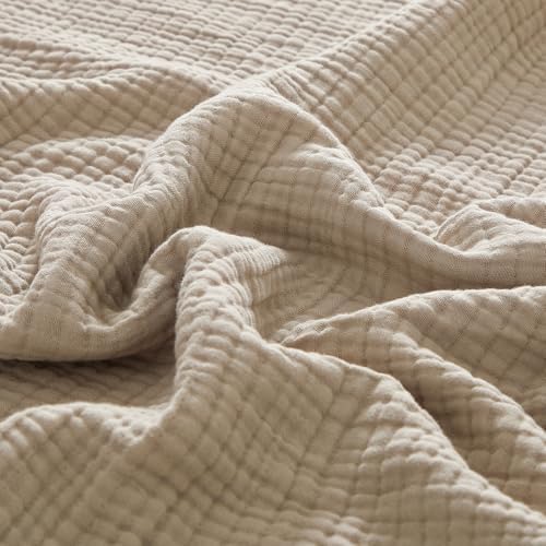 PHF 100% Cotton Muslin Blanket for Adults, King Size 108"X90", Taupe