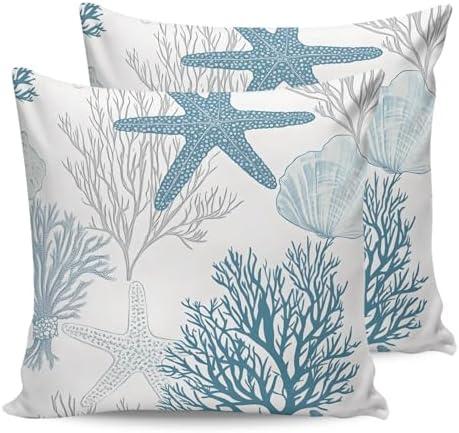 Outdoor Pillow Covers with Inserts,Starfish Coral Waterproof