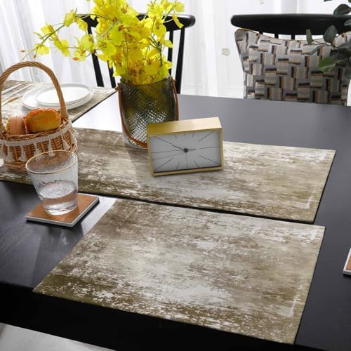 Shabby Brown Table Runner and Placemats for Dining Table,Burlap Coffee