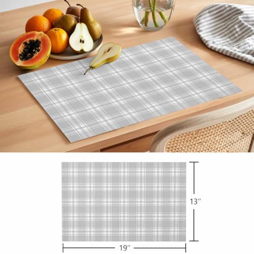 Cotton Linen Placemats for Dining Table Set of 8 Gray White Check