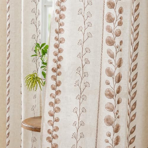 Boho Farmhouse Linen Curtains 96 Inch for Living Room 2 Panels