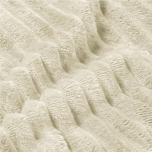 BEDELITE 3D Ribbed Jacquard Beige King Size Blankets for Bed, 108x90