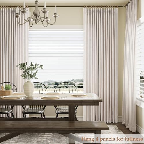 Cream Pinch Pleated Linen Curtains 120 Inches for Living Room Semi
