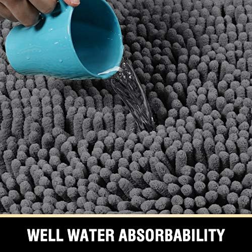 H.VERSAILTEX Chenille Bath Mat Set Non Slip 59"x20", Grey