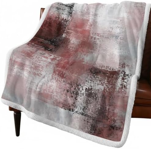 Red Gray Graffiti Texture Sherpa Fleece Throw Blanket Fuzzy Cozy