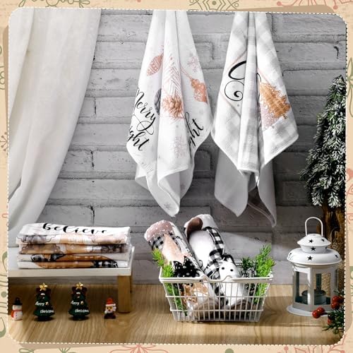 FuWeave 6 Pcs Neutral Christmas Kitchen Towels Farmhouse Winter Dish