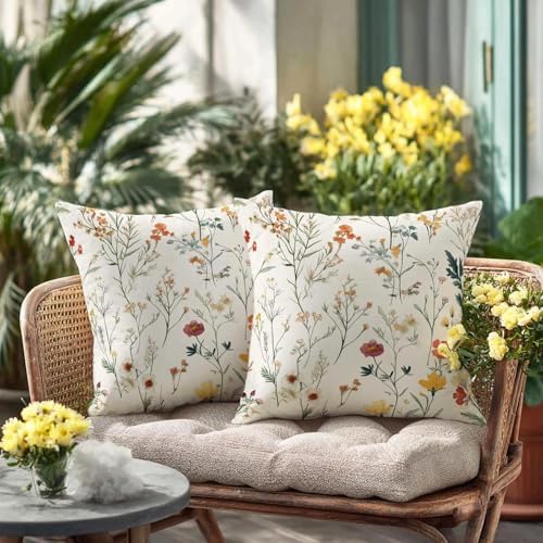 Cream Ivory Wildflower Meadow Throw Pillow Covers 18x18 Set of 2