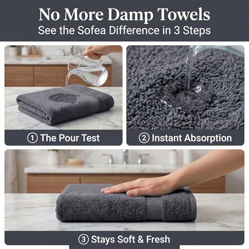 Sofea Bath Towels 4 Pack (30 x 54 Inches), 100% Cotton Towels Set