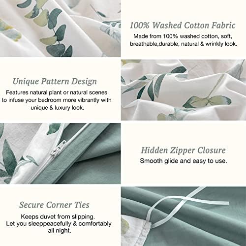 MILDLY Eucalyptus Leaves Floral Duvet Cover Set Unique Design 3pcs