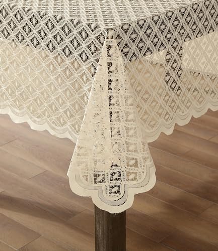 HLC.ME Sedona Lace Tablecloth, Round, 70 Inch Round, Linen Taupe
