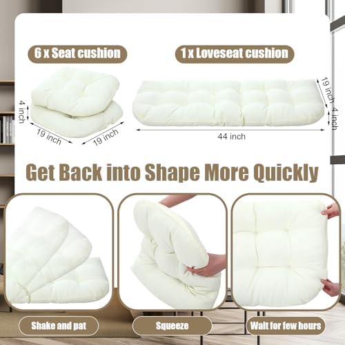 Youyole 7 Pcs Wicker Chair Cushions Set, 44 x 19'' Outdoor Waterproof