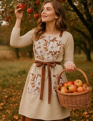 Pinknoke Vintage Pinafore Aprons for Women with Pockets for Kitchen