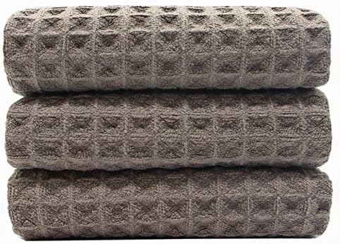 Waffle Weave Kitchen Towels Dish Towels, 3 Pack, 16x24 Inch, Gray