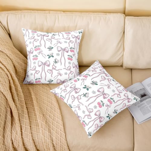 jejeloiu Pink Girls Bow Reversible Throw Pillow Covers for Kids Kawaii