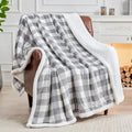 BEDELITE Grey Whtie Buffalo Plaid Sherpa Blanket, Fluffy Twin 60"x80"