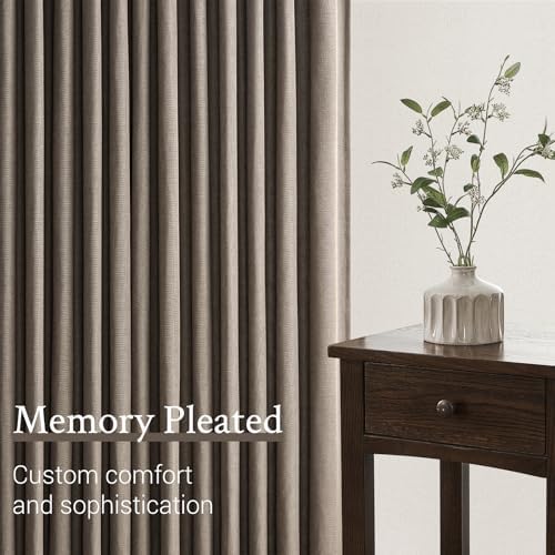 96 Inches Long Pleated Sheer Curtains,Dark Linen Blended Light