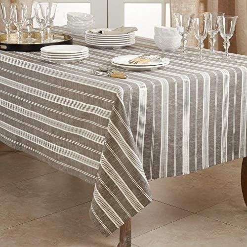 Fennco Styles Neutral Classic Multi Striped 100% Cotton Tablecloth 70