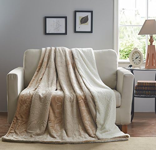 Tache Elegant Embossed Sherpa Bed Throw Blanket (Beige, 63 x 87 Inch)
