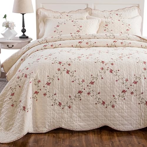 Quilt Set Classical 3D Floral Embroidery Pattern 3-Piece Cotton