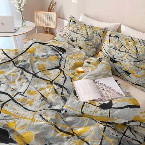 Soft Breathable Duvet Cover Set Grey, Abstract Ellipse Paint Print