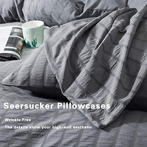 AveLom Gray Duvet Cover King Size, Textured Seersucker Duvet Cover