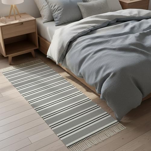 Grey Striped Hallway Runner Rug 2'x5', Modern Farmhouse Vertical