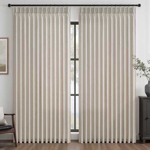 Oatmeal Linen Pinch Pleated Curtains 84 Inch 2 Panels Living Room