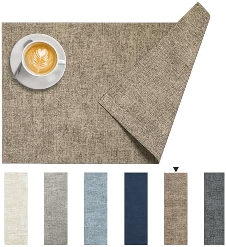 DOLOPL Placemats Set of 6, Reversible Faux Leather Place Mats, Brown