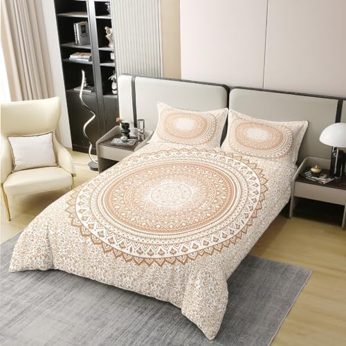 Beige Mandala 100% Cotton Duvet Cover Bohemian Style Retro Floral