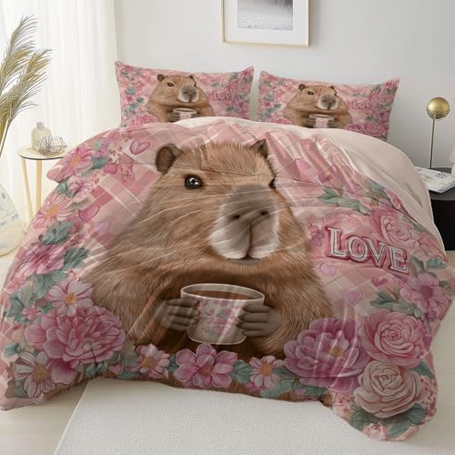Soft and Breathable Duvet Cover Queen Size, Reversible Pink Duvet