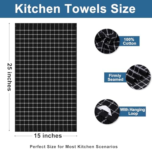 Homaxy 100% Cotton Kitchen Towels 6 Pack-15 X 25 Inches, Black&White