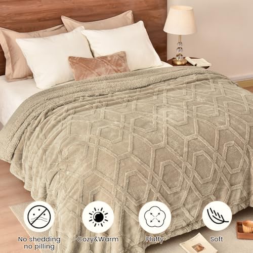 PHF Fluffy Sherpa Fleece Blanket King Size for Winter, Warm and Cozy