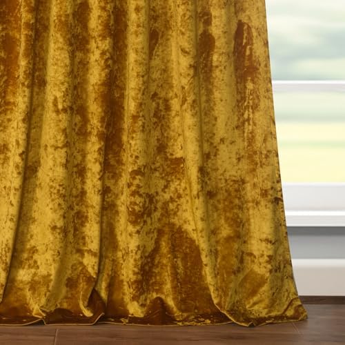 Lux Warm Gold Crushed Velvet Curtains 2 Panel Set - 120 inches Long