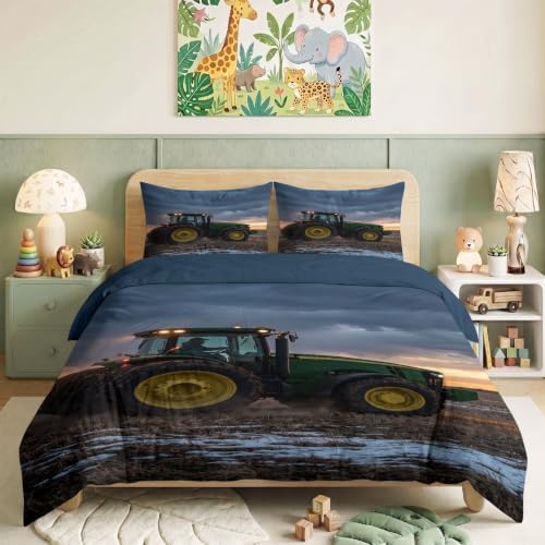King Duvet Cover Set Soft Microfiber Countryside Tractor