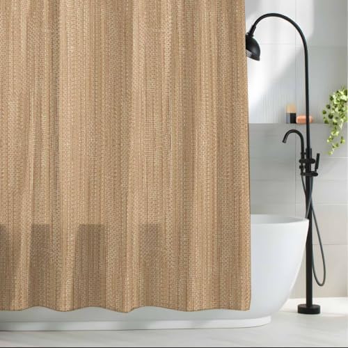 Sand Beige Shower Curtain, Boho Modern Minimalist Linen Texture