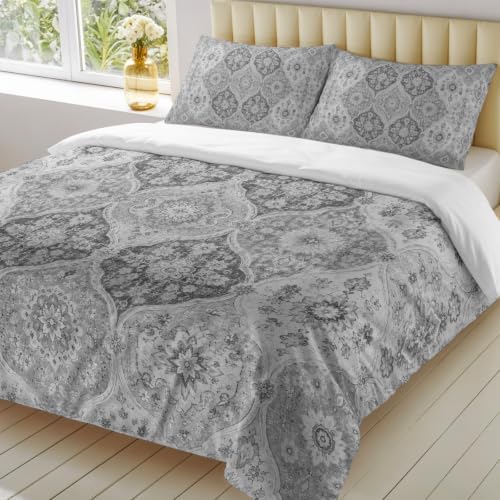 Duvet Cover Full Size, Grey Boho 3-Piece Bedding Quilt/Comforter