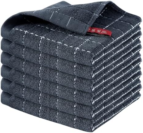 Homaxy 100% Cotton Terry Kitchen Dish Cloths, 6 Pack, Dark Grey