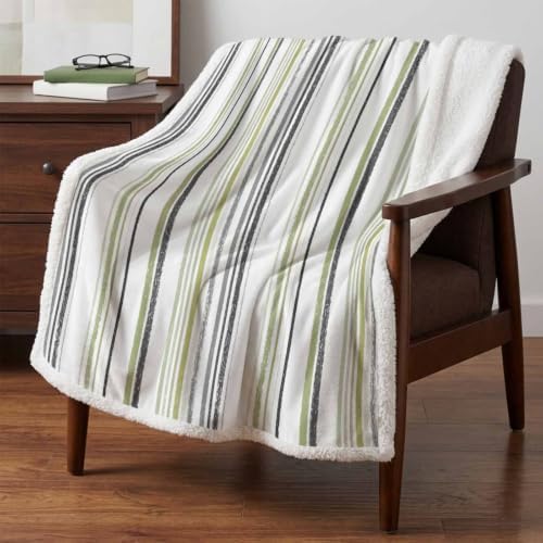 Fleece Sherpa Bed Blankets, Sage Green Gray Microfiber Plush Flannel