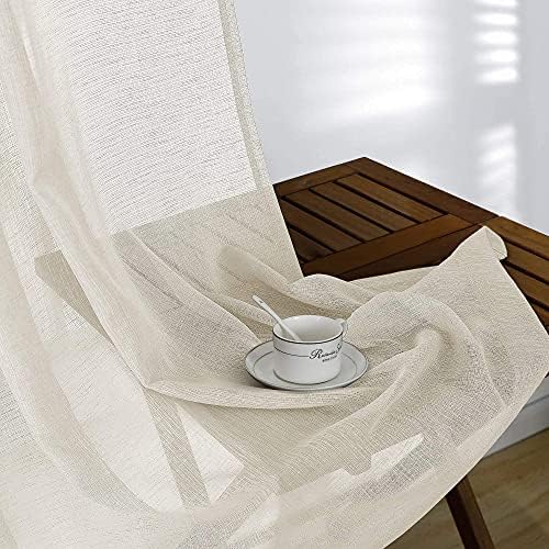 KOUFALL Cream Beige Sheer Curtains 63 Inch Length for Living