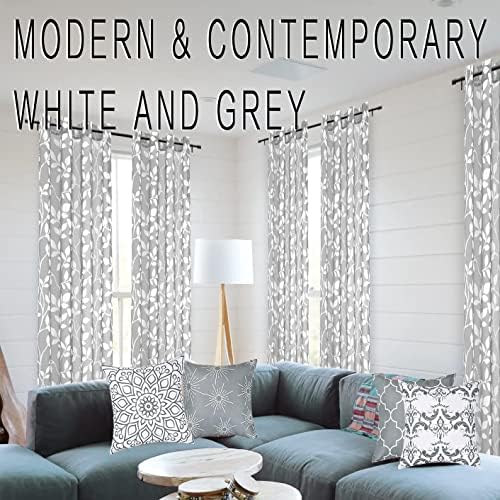 XTMYI Gray and White Sheer Curtains, Light Grey Leaf Pattern Window