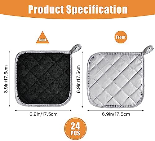 24 Pcs Pot Holders Bulk for Kitchen Heat Resistant, 7X 7Inch Cotton