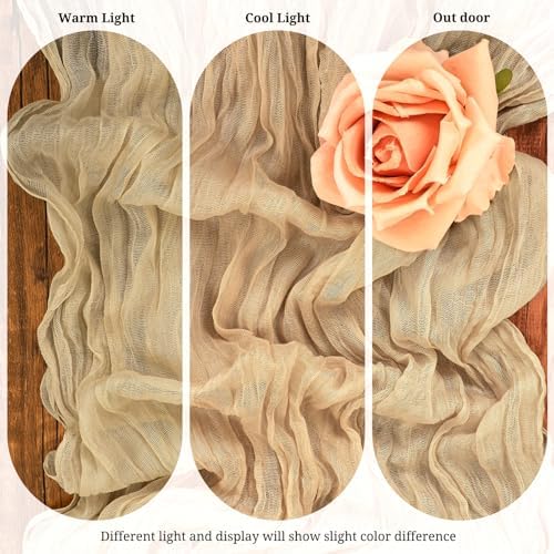 10 Pack Beige Cheesecloth Table Runner 17x108 Inch Semi Sheer Boho