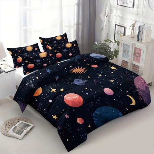 King Duvet Cover Set Space Elements Celestial Stars Soft Microfiber