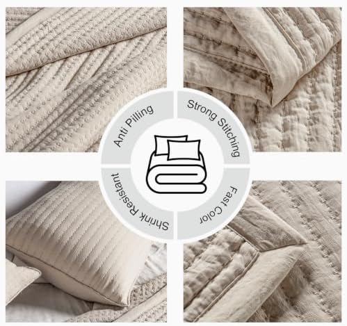 XL King Quilt Set 108 x 98 in, Lightweight, Oatmeal