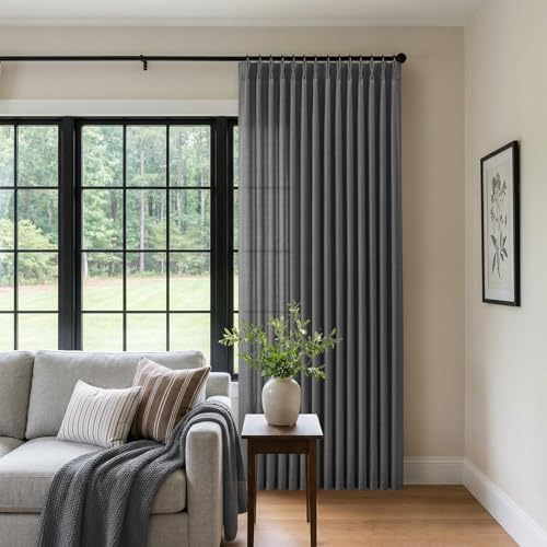 Extra Long 120 Inches Pinch Pleated Charcoal Grey Linen Curtains for