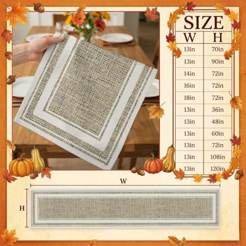 Beige Rustic Cotton Linen Long Table Runner 13 x 108 inch Farmhouse
