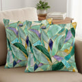 Set of 2 Abstract Leaf Pillow Covers Crystals Gold Veins Luxury
