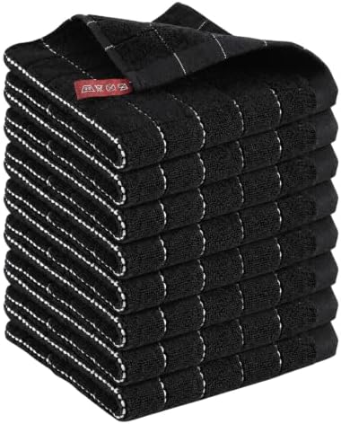 Kitinjoy 100% Cotton Terry Kitchen Dish Cloths, 12”x 12”, 8-Pack