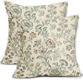 Sage Green Brown Vintage Floral Pillow Covers 22x22 Inch Set of 2